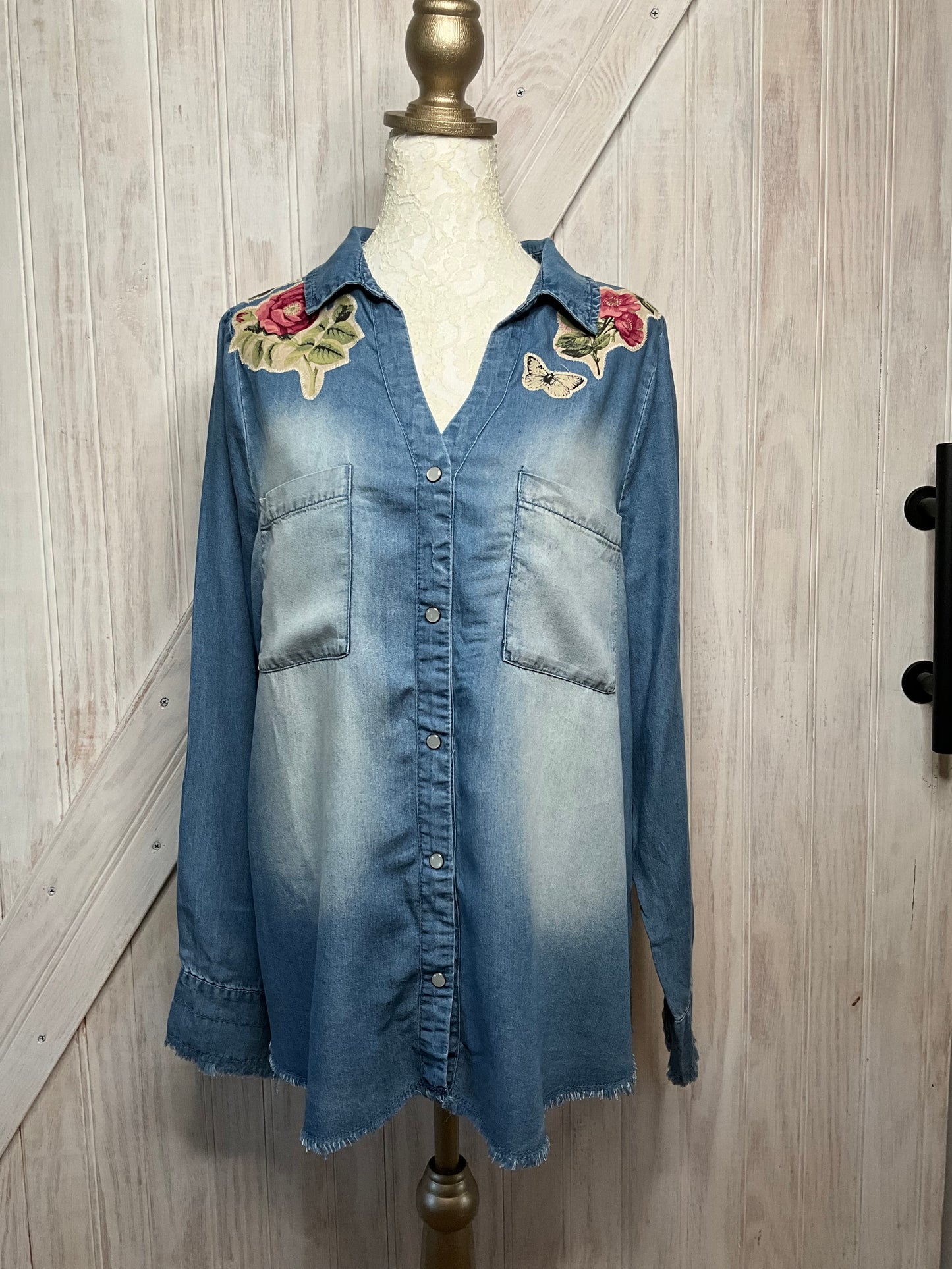 Denim Floral Applique Shirt
