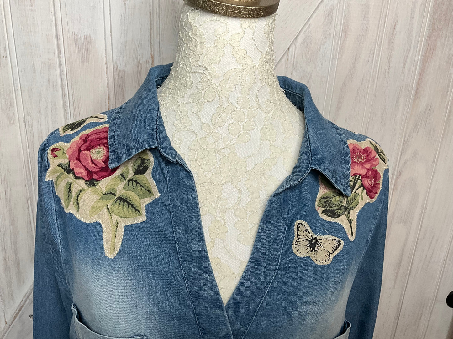 Denim Floral Applique Shirt