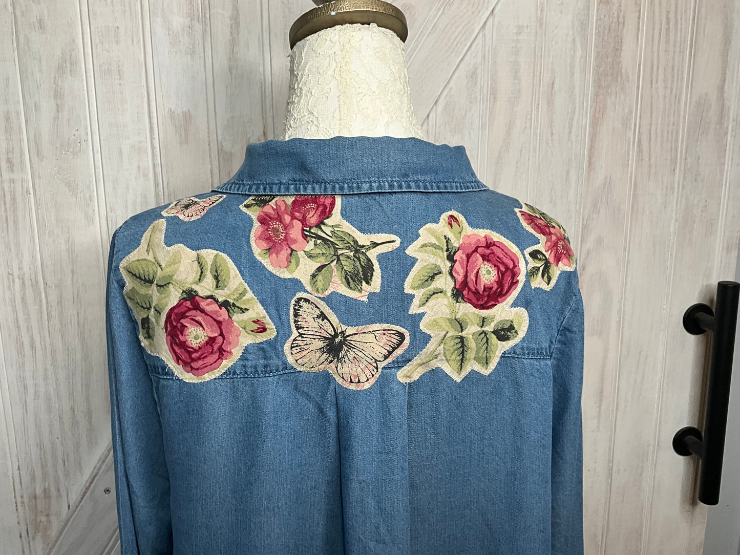 Denim Floral Applique Shirt