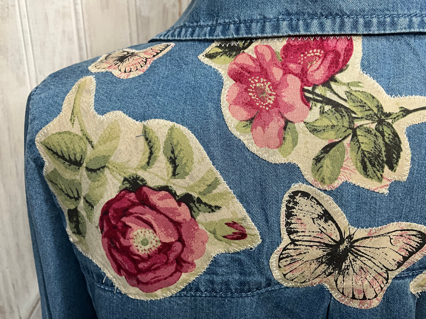 Denim Floral Applique Shirt