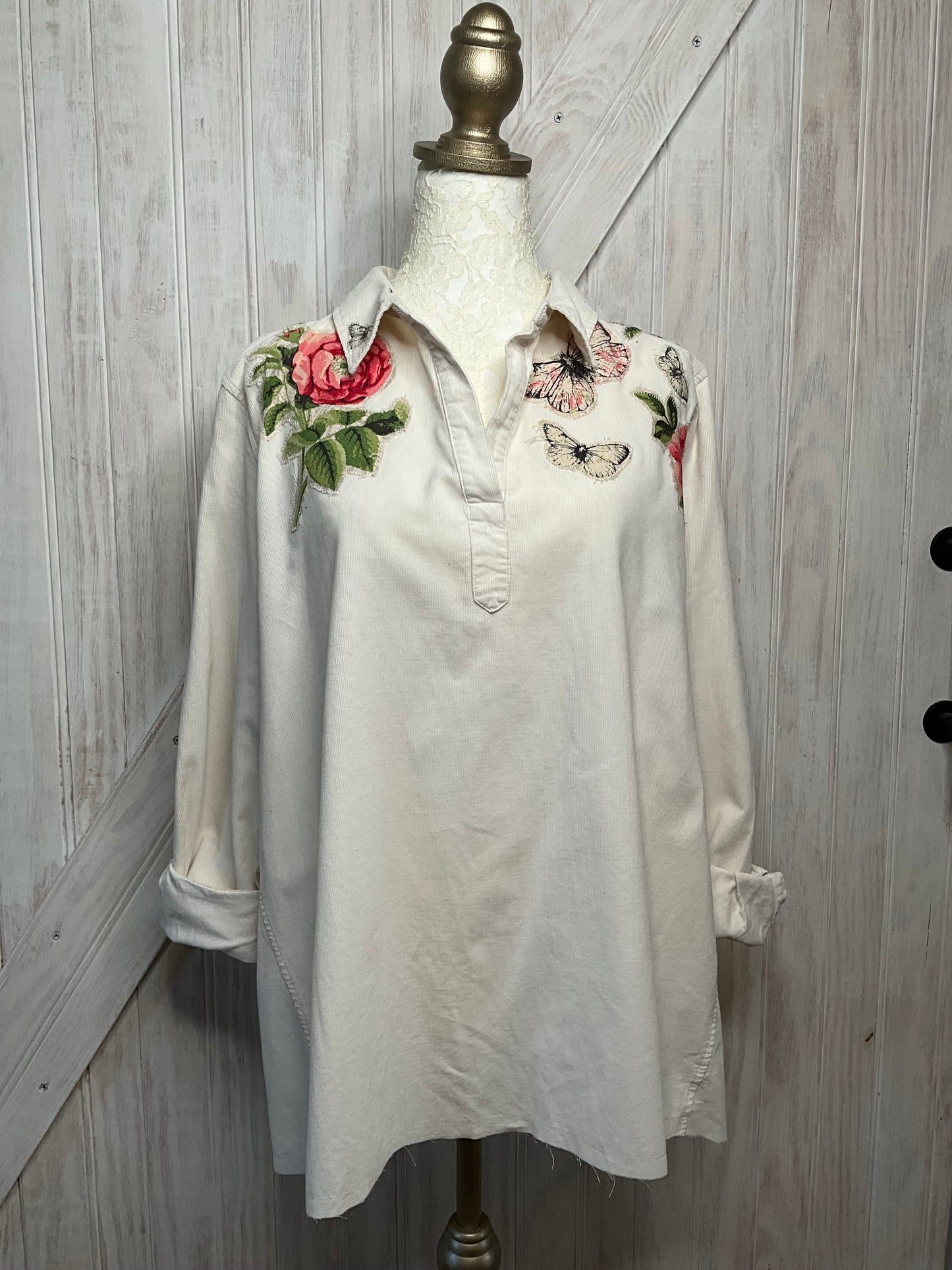 Appliquéd Cream Corduroy Shirt
