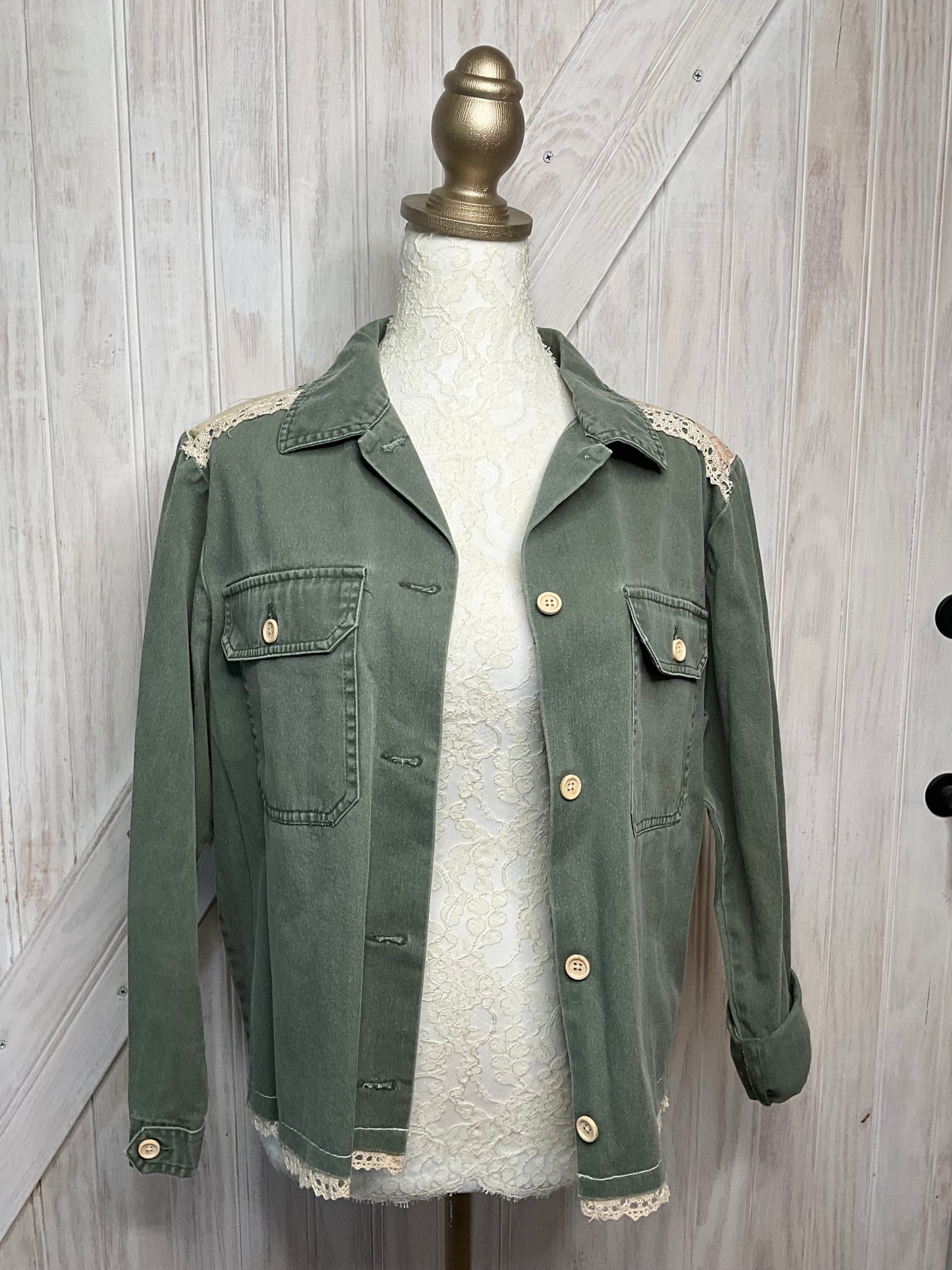 Dark Sage Appliquéd Jacket