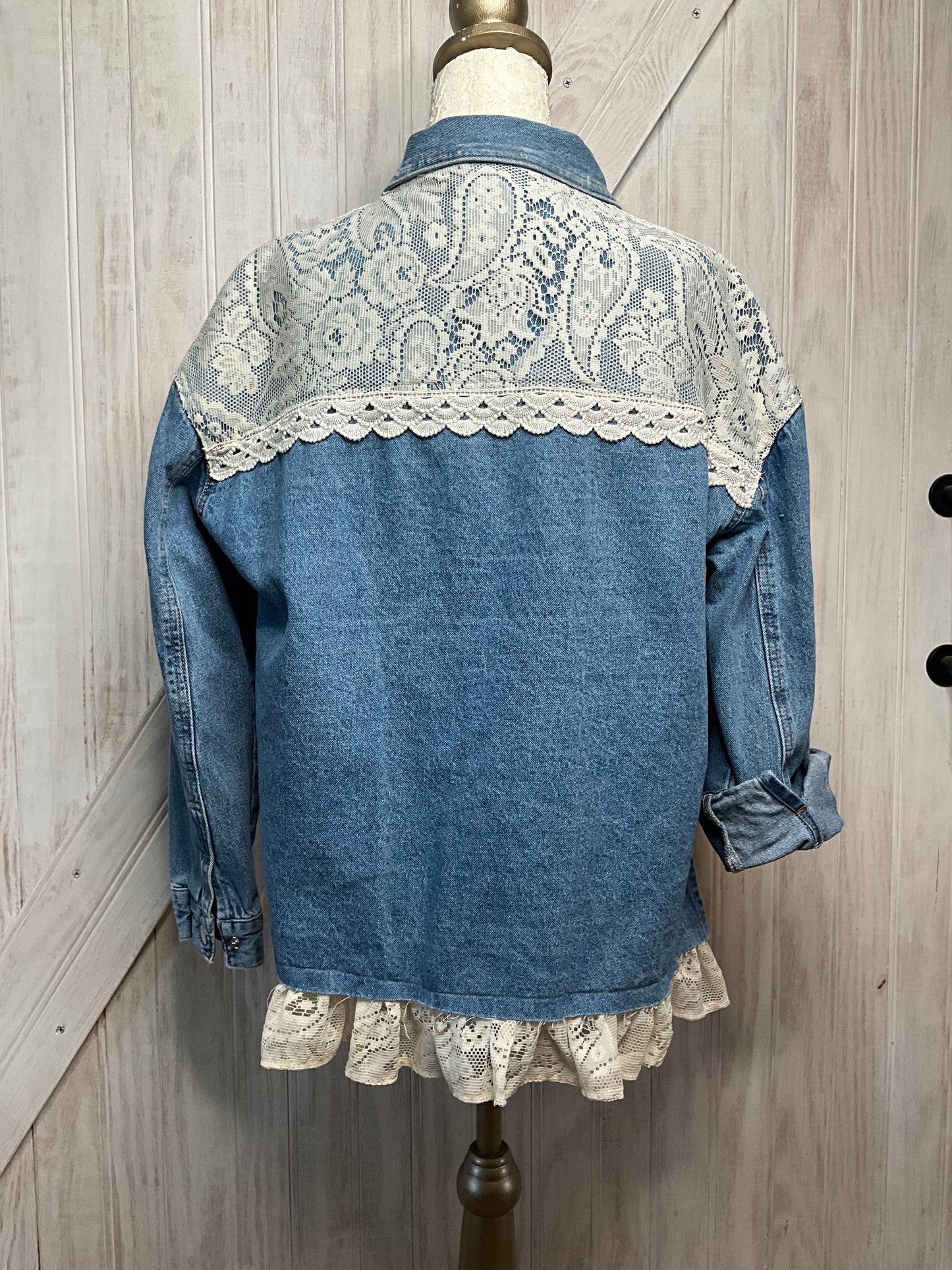 Denim Jacket With Lace Accents