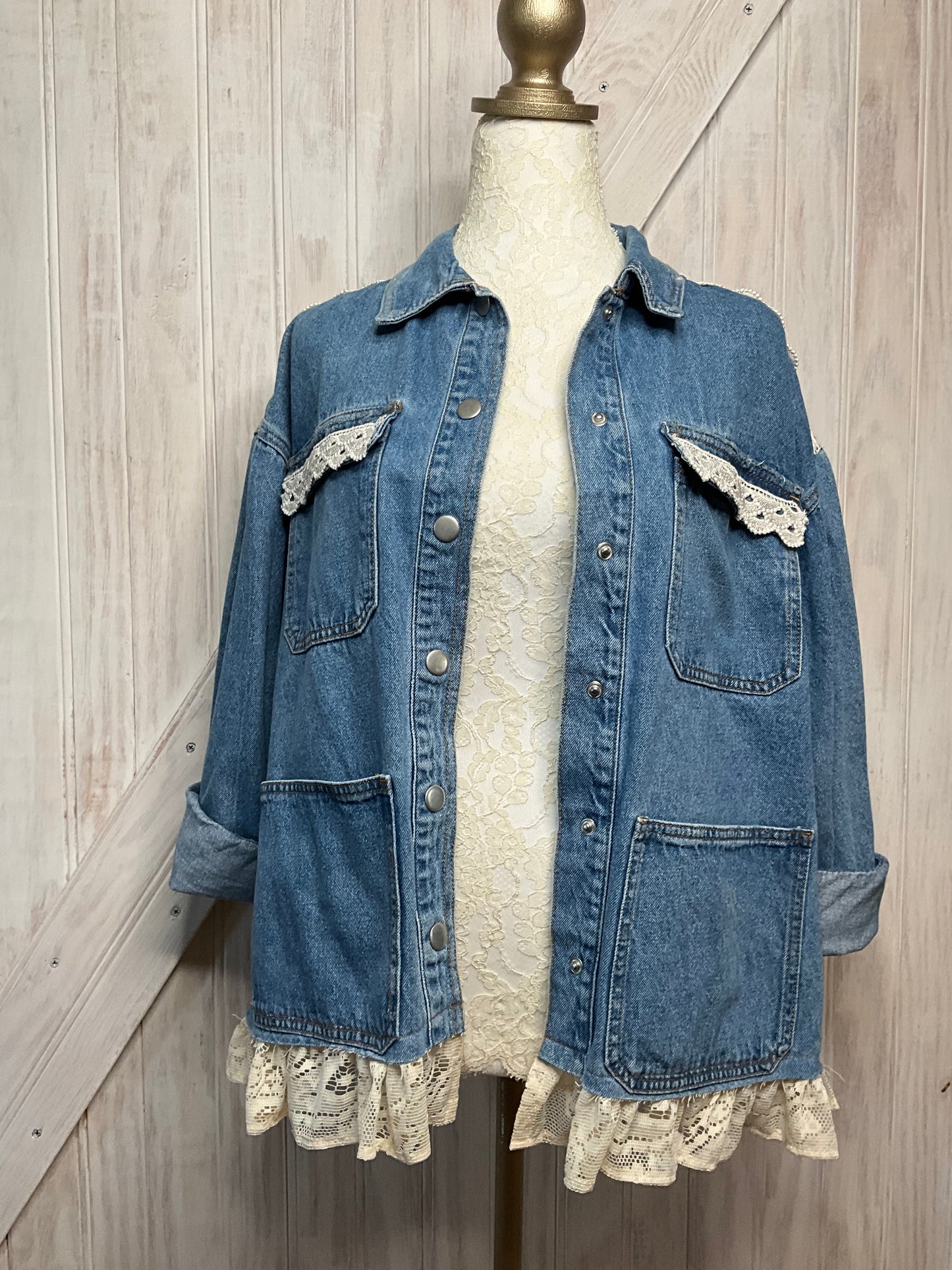 Denim Jacket With Lace Accents