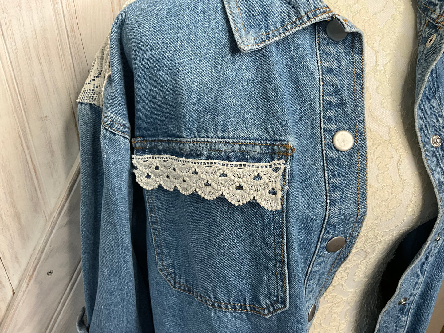 Denim Jacket With Lace Accents