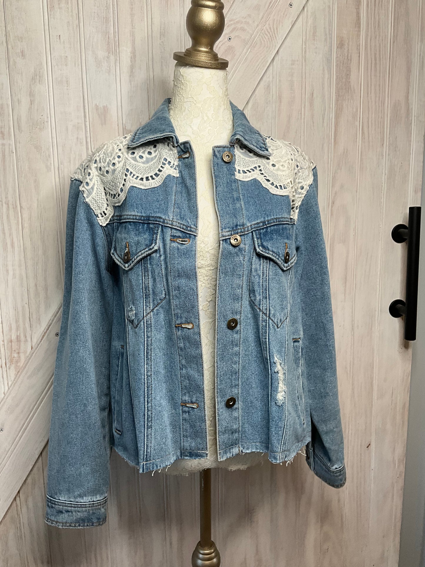 Denim Jacket With Lace Accents