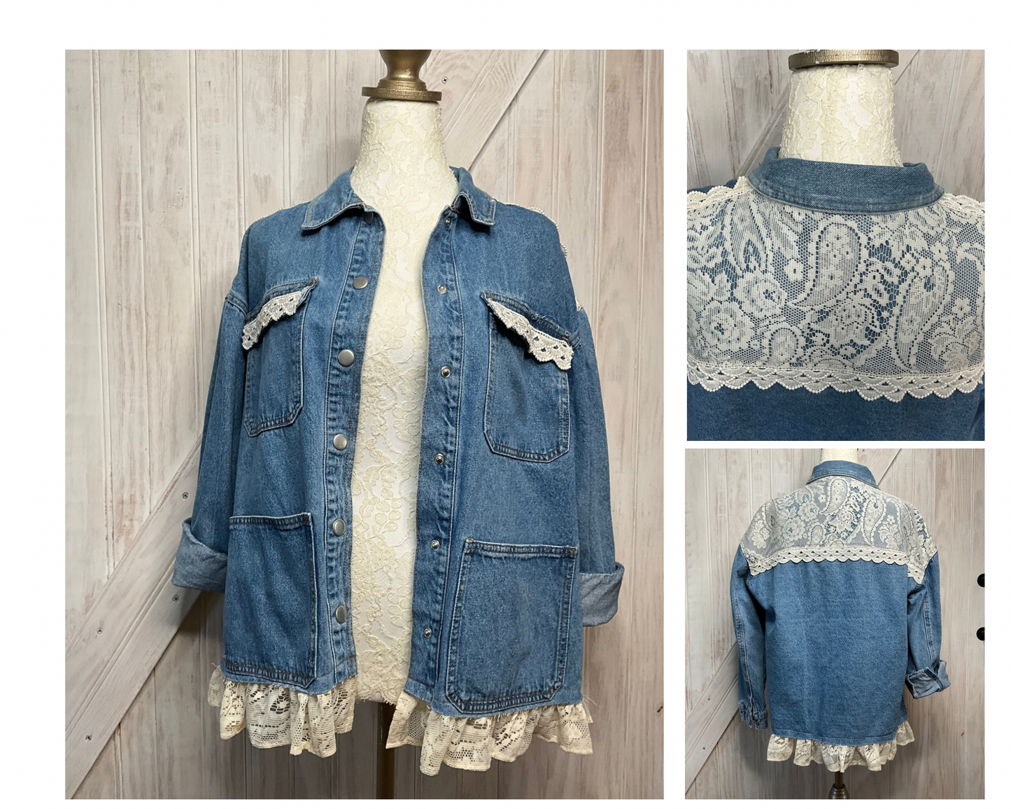 Denim Jacket With Lace Accents