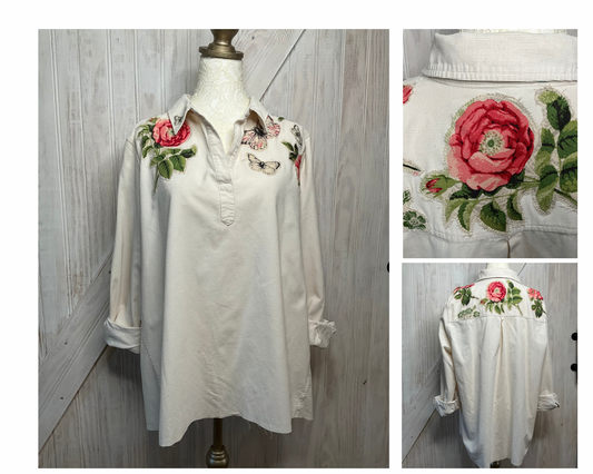 Appliquéd Cream Corduroy Shirt