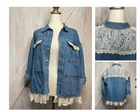 Denim Jacket With Lace Accents