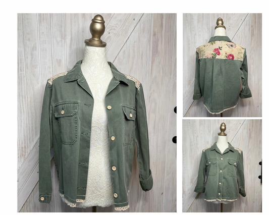 Dark Sage Appliquéd Jacket